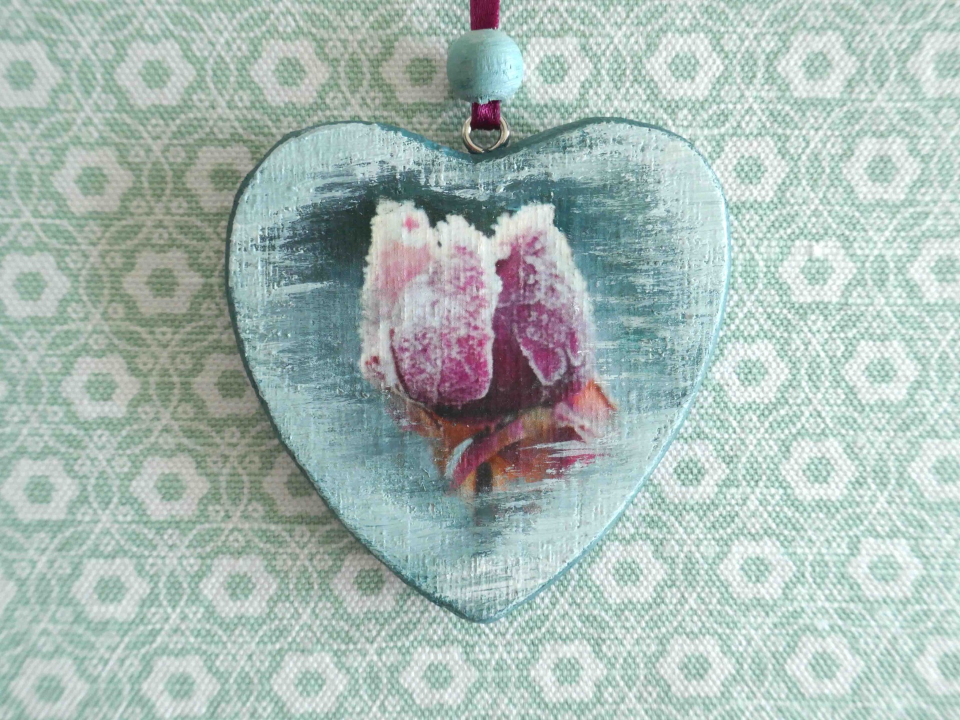 Holzherz "Winterrose"